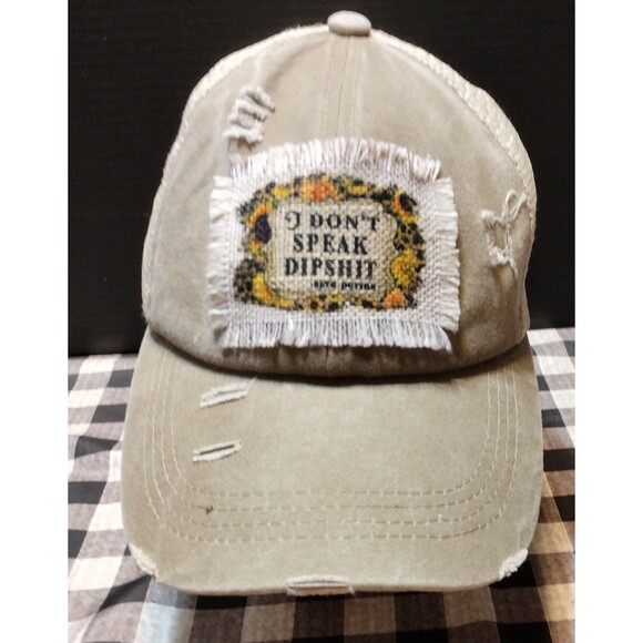 Distressed I Don't Speak Dipshit Beth Dutton Mesh Ponytail Cap Trucker Hat Khaki - Picture 1 of 16
